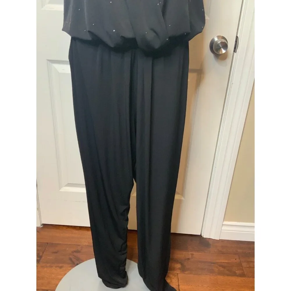 Michael Kors Black Sleeveless Belted Jumpsuit Jewel Sequins NWT $170, Size 2X